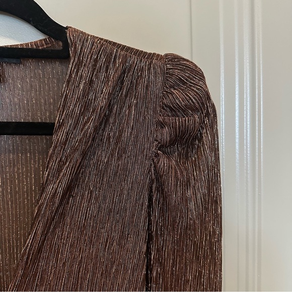 Sabina Musáyev Carry Tiered Metallic Longsleeve Dress Bronze Size Extra Small XS - Picture 6 of 7